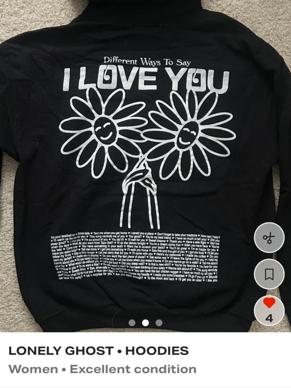 LONELY GHOST Black Hoodie with Small Ghost Patch